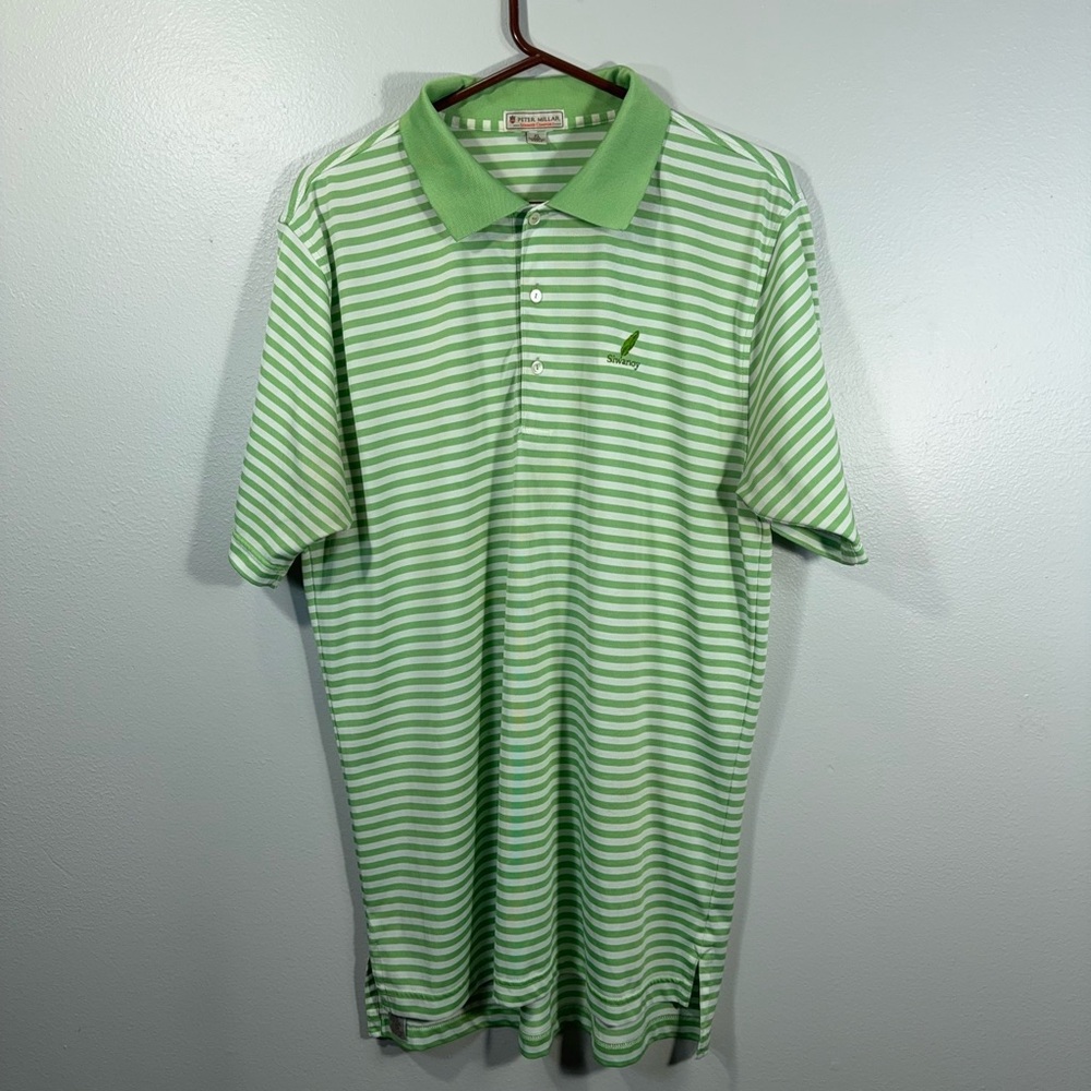 Peter Millar Summer Comfort Polo Shirt Mens XL Green Striped Golf Siwanoy